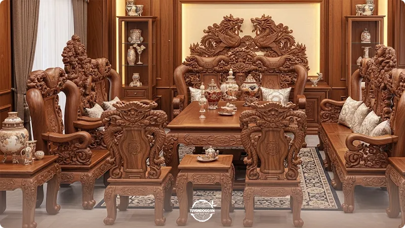 Bộ bàn ghế gỗ Sến chạm khắc tinh xảo