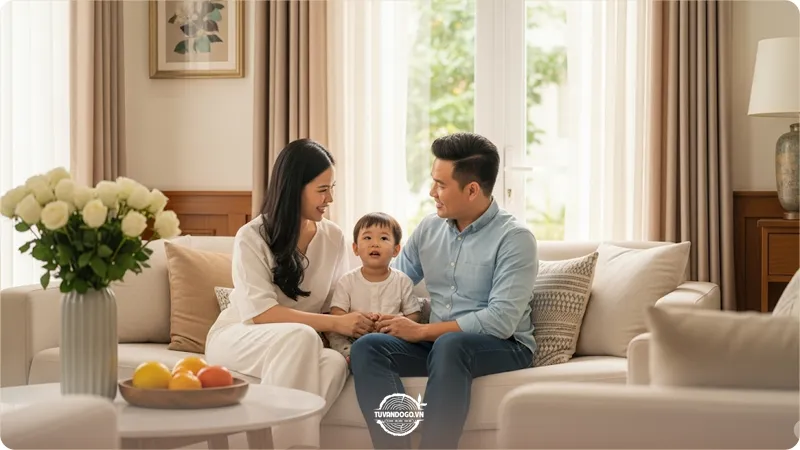 Gia đình thư giãn trong không gian phòng khách lý tưởng