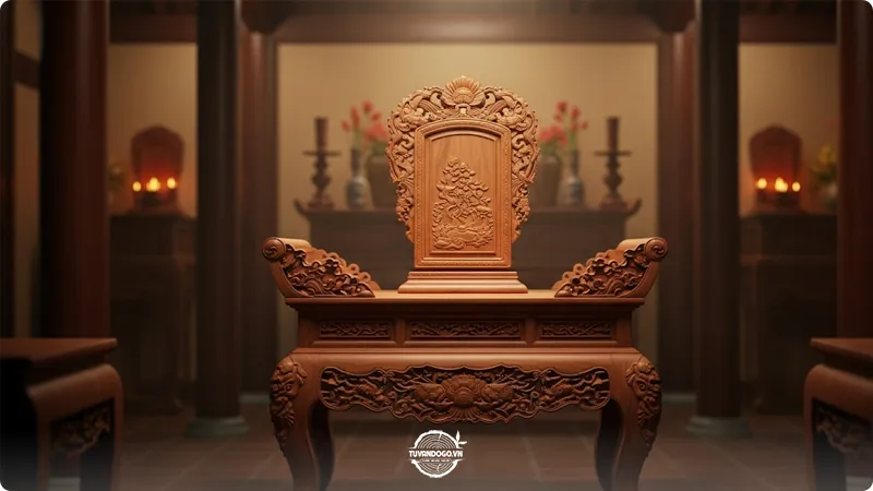Không gian thờ cúng trang nghiêm với đồ thờ Gỗ Hương