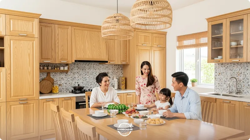 Nội thất gỗ Sồi với không gian bếp hiện đại