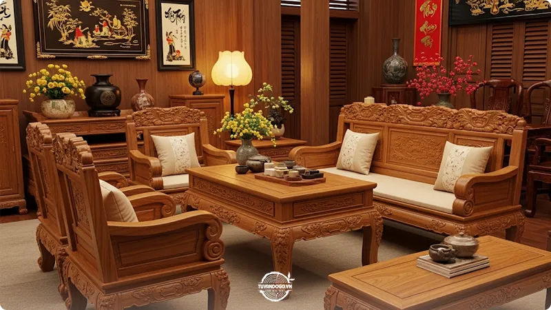 Bộ bàn ghế gỗ Táu sang trọng cho nội thất