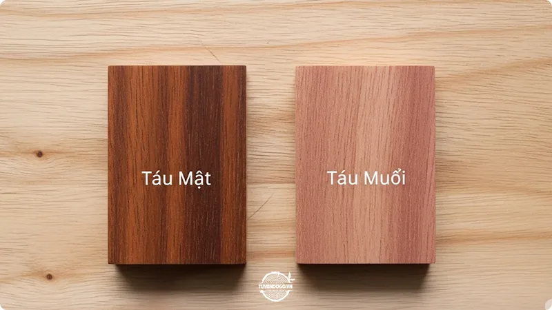 So sánh mẫu gỗ Táu Mật và Táu Muối
