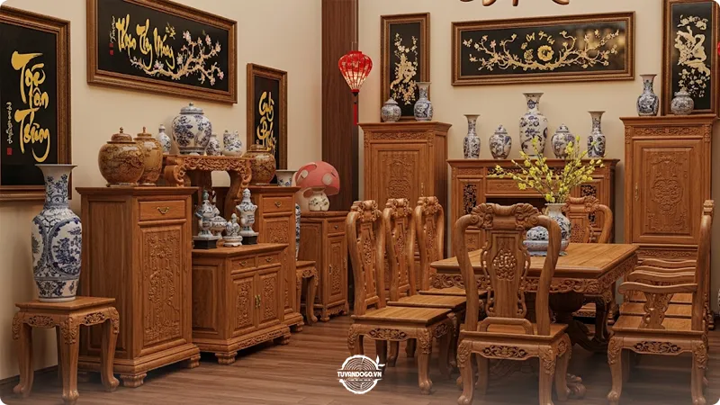 Bàn ghế gỗ phong cách truyền thống Việt Nam