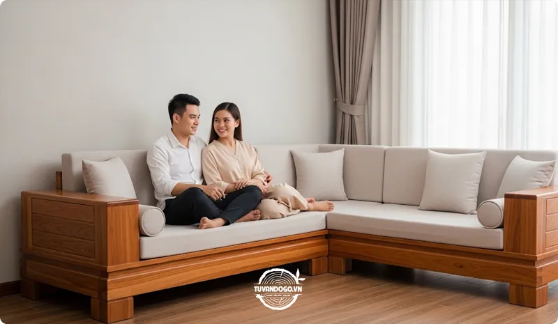 Nội thất gỗ Sến sang trọng cho phòng khách hiện đại