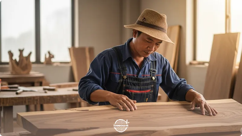 Thợ mộc kiểm tra gỗ Lim Nam Phi