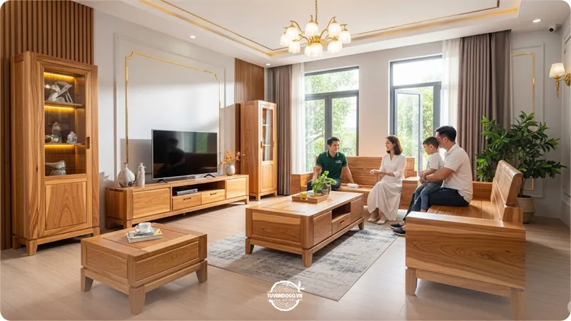 Nội thất phòng khách gỗ lim sang trọng, đẳng cấp