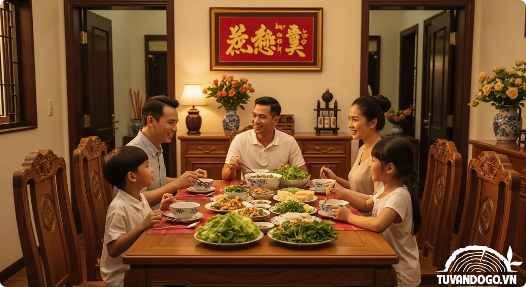 Bộ bàn ăn 6 người gia đình Việt Nam sum vầy