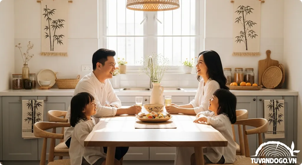 Bàn ăn gỗ hiện đại cho gia đình Việt trẻ sum vầy