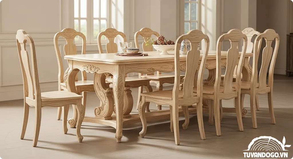 Bàn ăn gỗ phong cách Louis XV thanh lịch