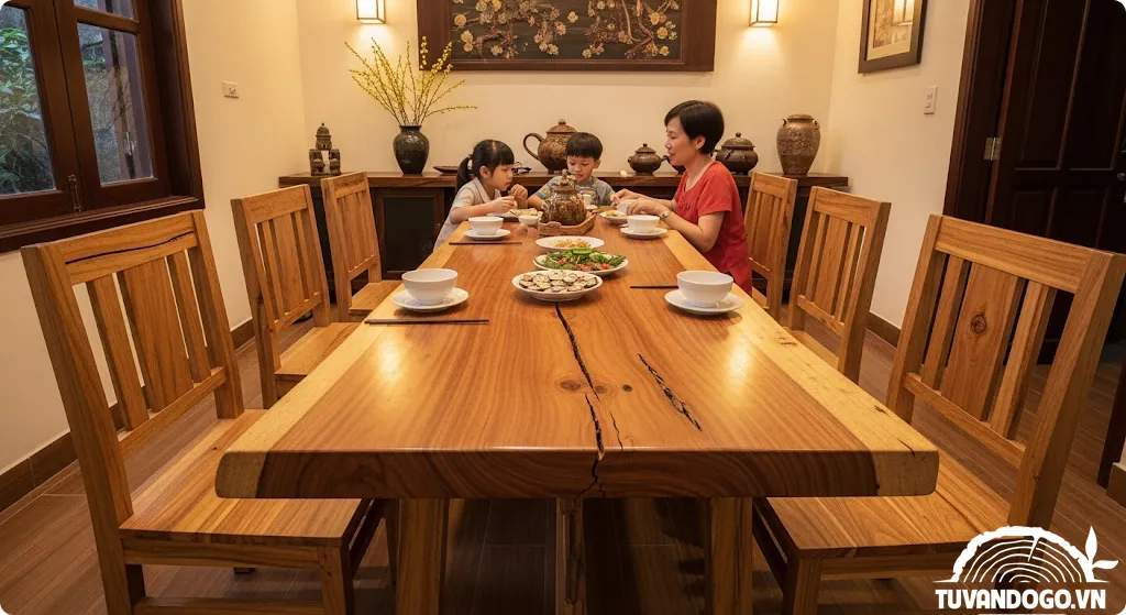 Bàn ăn gỗ Rustic mộc mạc tự nhiên