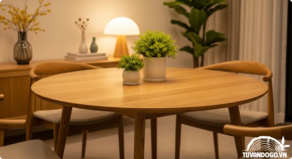 bàn ăn gỗ tròn phong cách hiện đại