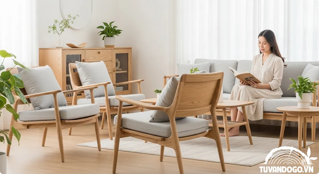 Bàn ghế gỗ phòng khách phong cách Scandinavian hiện đại và tối giản