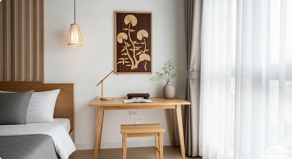 Đồ gỗ thủ công mỹ nghệ Việt làm điểm nhấn trong không gian tối giản hiện đại