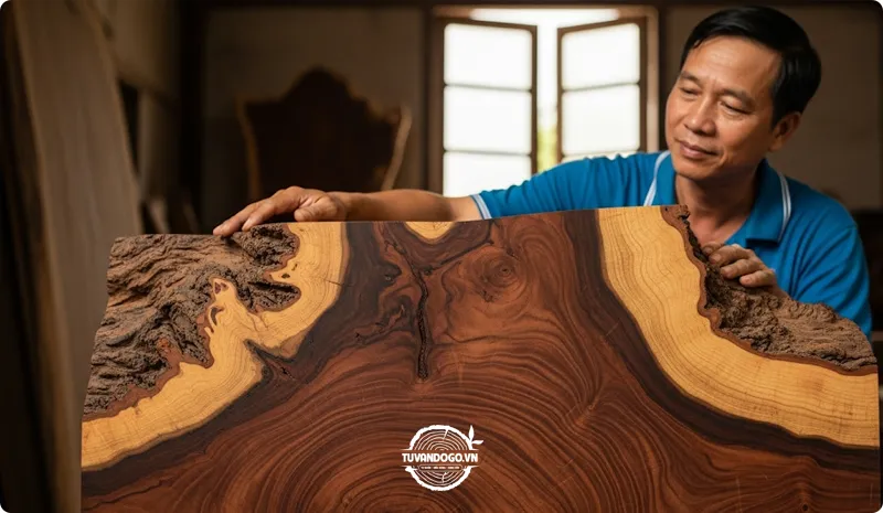 Khúc gỗ cẩm nguyên khối trong xưởng gỗ