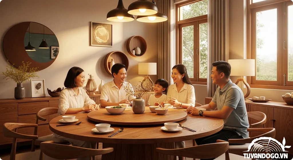 Các hình dạng bàn ăn gỗ hợp phong thủy
