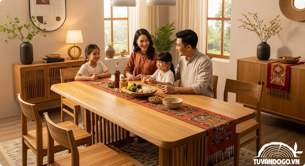 Hóa giải phong thủy bàn ăn gỗ hiệu quả