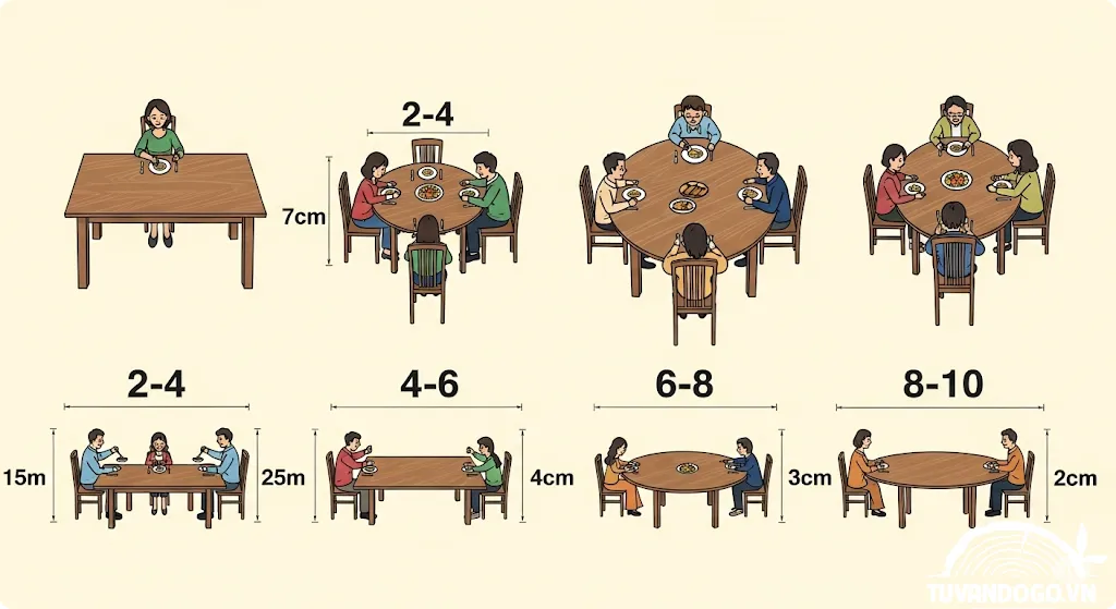 Kích thước bàn ăn gỗ phù hợp không gian