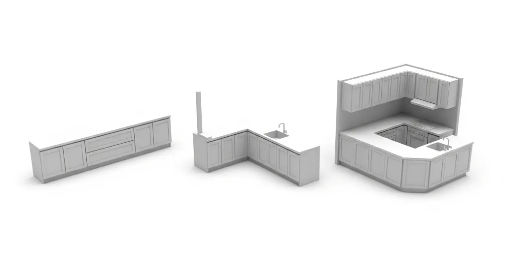 Các kiểu dáng tủ bếp phổ biến: chữ I, chữ L, chữ U