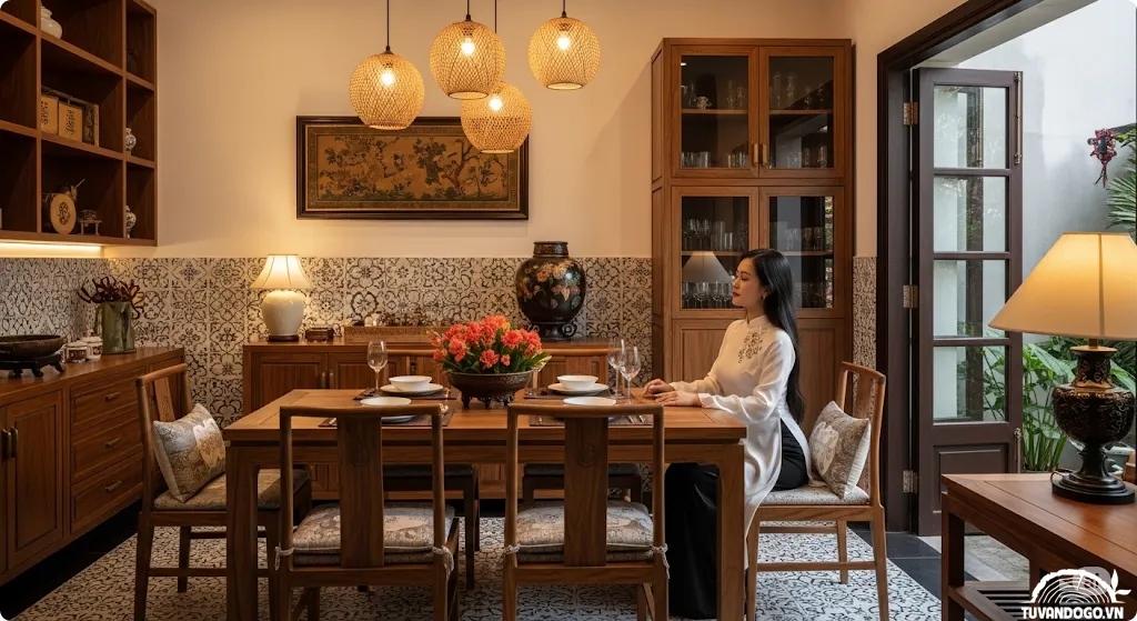 Không gian nội thất phong cách Indochine với đồ gỗ thủ công mỹ nghệ Việt