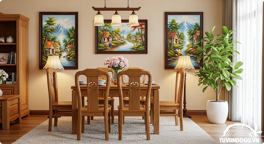 Phòng khách đẹp hài hòa với bộ bàn ghế 6 món