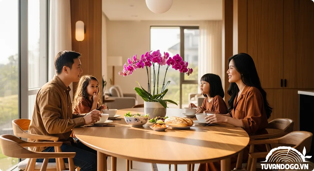 Phong thủy bàn ăn gỗ ấm cúng cho gia đình Việt