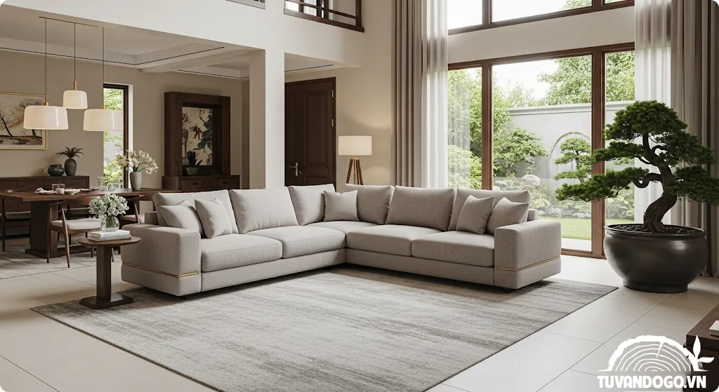 Sofa chữ L hướng ra cửa sổ