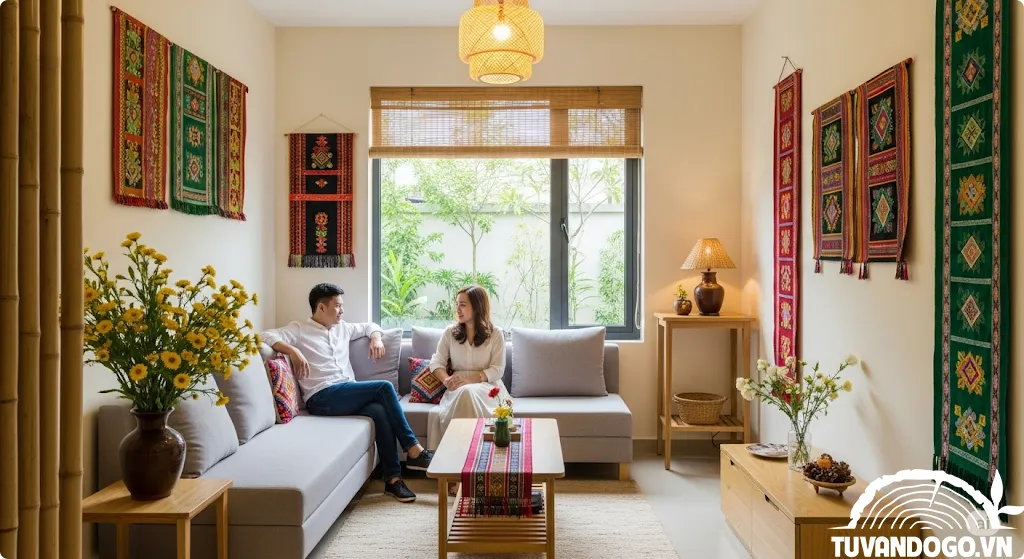 Bố trí sofa chữ L tối ưu cho phòng khách nhà ống