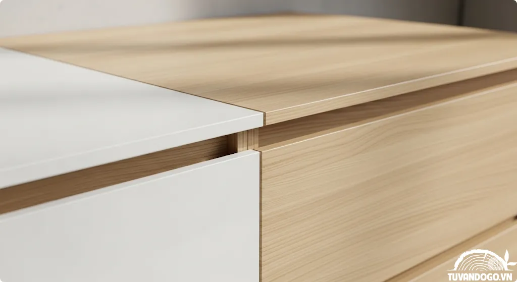 Tủ bếp gỗ công nghiệp hiện đại với bề mặt Acrylic bóng gương